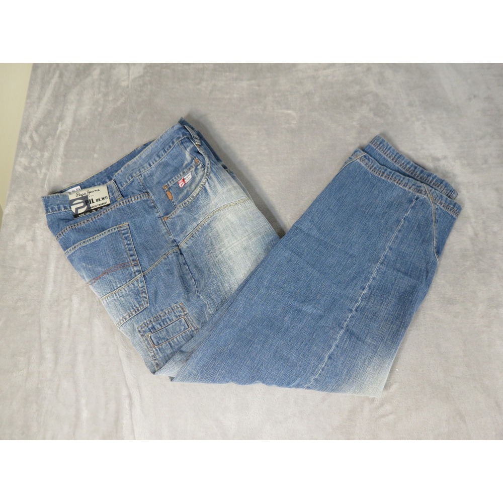Vintage Pepe Jeans Mens 42 Blue Relaxed Fit Embroidered Logo Y2K Streetwear